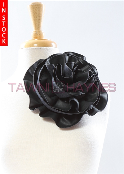 Tawni Haynes Circle Flower Pin (8 inch) - Black Vegan Leather