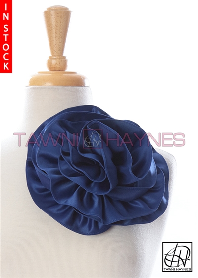 Tawni Haynes Circle Flower Pin (8 inch) - Cobalt Poly Satin