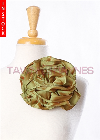 Tawni Haynes Circle Flower Pin (8 inch) - Olive Iridescence Taffeta