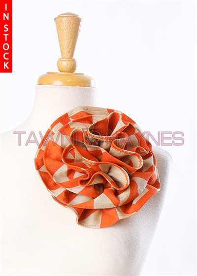 Tawni Haynes Circle Flower Pin (8 inch) -  Orange & Tan Brocade