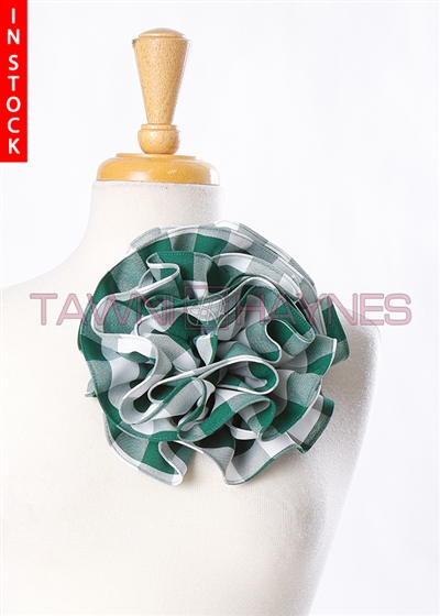 Tawni Haynes Circle Flower Pin (8 inch) - Green Checkered Poly Poplin