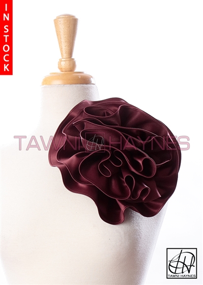 Tawni Haynes Circle Flower Pin (8 inch) - Burgundy Poly Satin