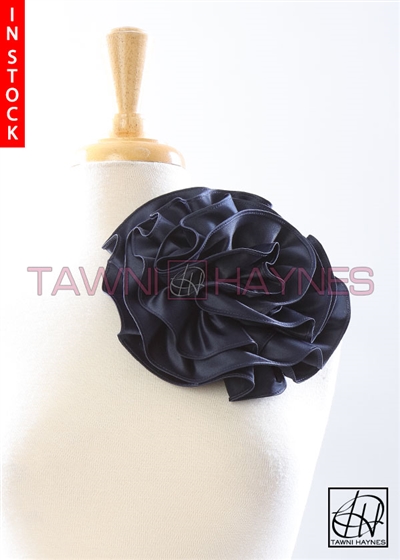 Tawni Haynes Circle Flower Pin (8 inch) - Navy Poly Satin