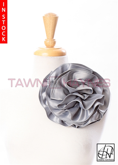 Tawni Haynes Circle Flower Pin (8 inch) - Silver Poly Satin