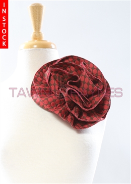 Tawni Haynes Circle Flower Pin (8 inch) - Red/Brown Dotted Brocade