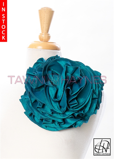 Tawni Haynes Circle Flower Pin (8 inch) - Dark Teal Stretch Taffeta