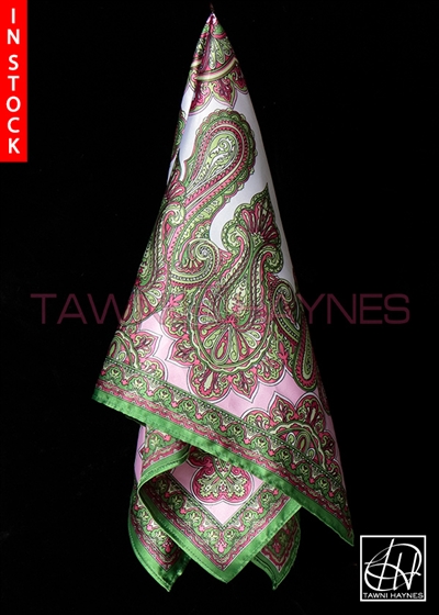Tawni Haynes Handkerchief - Paisley Green Fuchsia Silk Satin