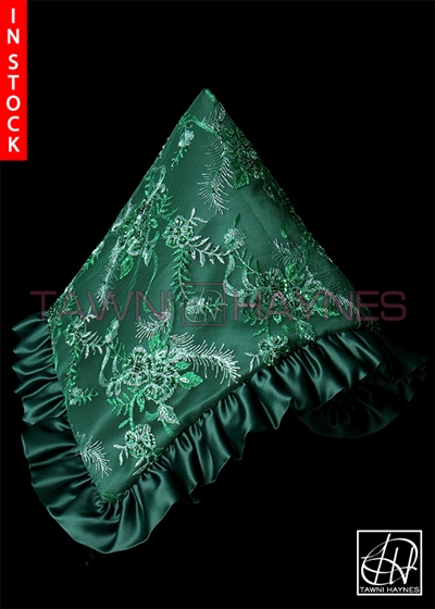 Tawni Haynes Lap Scarf - Hunter Green Poly Satin W/Beaded Lace