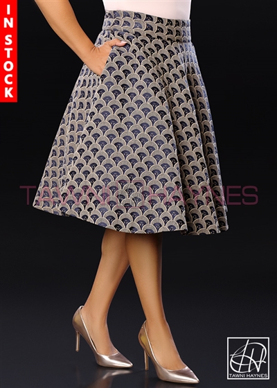 Tawni Haynes In-Stock Highwaist Brocade Swing Skirt - Stone Motif