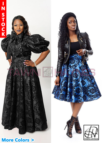 Tawni Haynes In-Stock High Waist Swing Skirt in Damask Taffeta