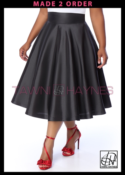 Tawni Haynes High Waist Swing Skirt Knee Length - Black Taffeta