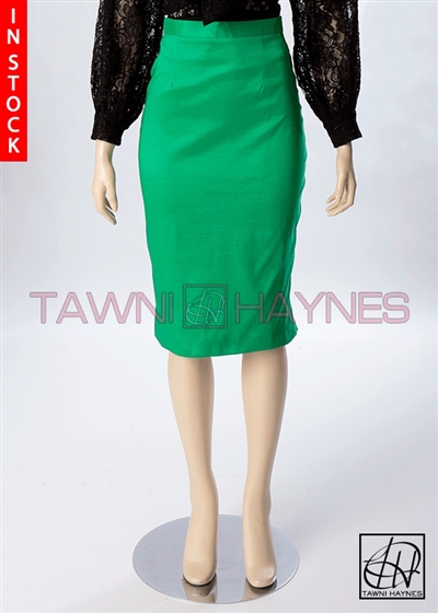 Tawni Haynes In-Stock Kelly Green Stretch Taffeta Pencil Skirt