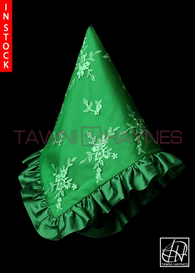 Tawni Haynes Lap Scarf - Kelly Green Poly Dupioni W/Embroidered Mesh