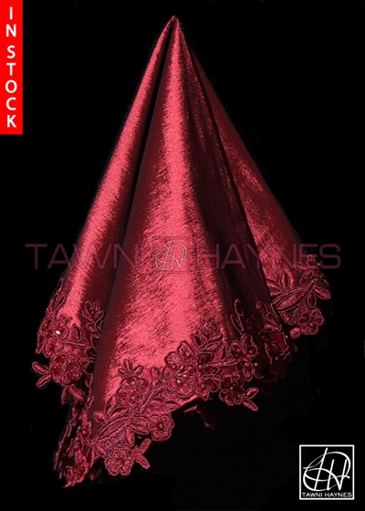 Tawni Haynes Lap Scarf - Burgundy Stretch Taffeta with Beaded Lace