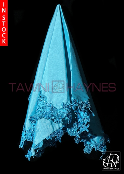 Tawni Haynes Cyan Poly Satin With Beaded Lace
