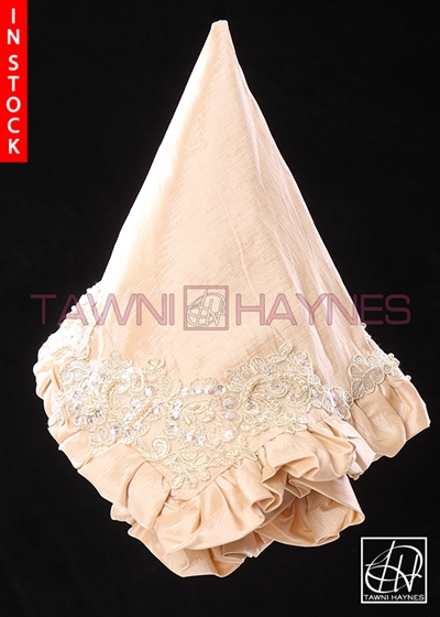 Tawni Haynes Lap Scarf - Champagne Stretch Taffeta with Beaded Lace Detail