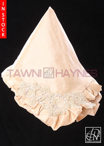 Tawni Haynes Lap Scarf - Champagne Stretch Taffeta with Corner Beaded Lace Detail