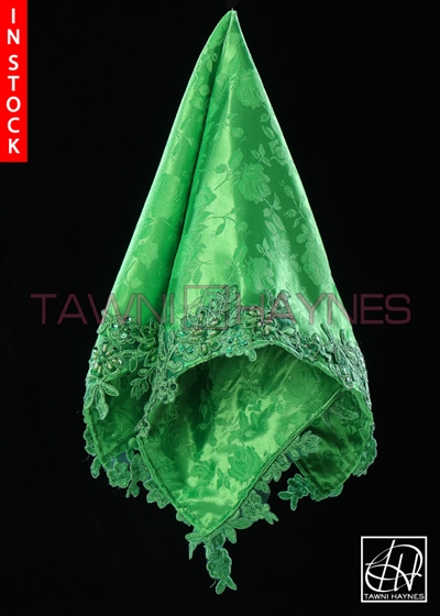 Tawni Haynes Lap Scarf - Green Jacquard With Beaded Lace