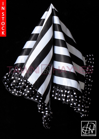 Tawni Haynes Lap Scarf - Striped White Black Poly Satin