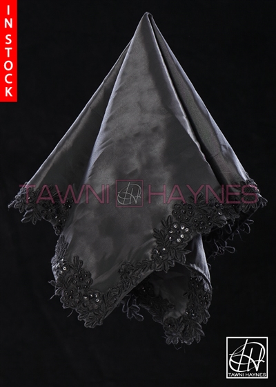 Tawni Haynes Lap Scarf - Black Taffeta With Beaded Lace Detail