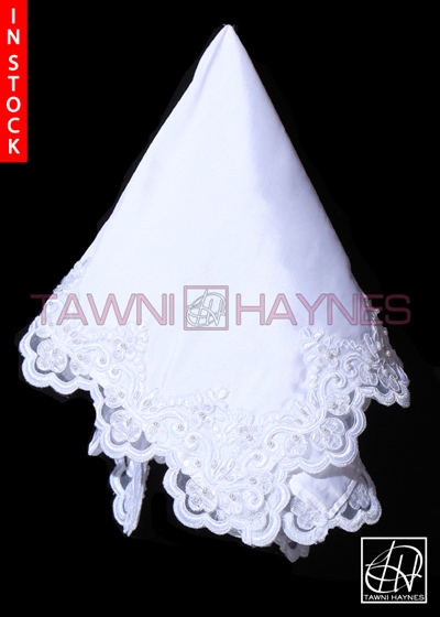 Tawni Haynes Lap Scarf - White Poly Dupioni with Beaded Lace
