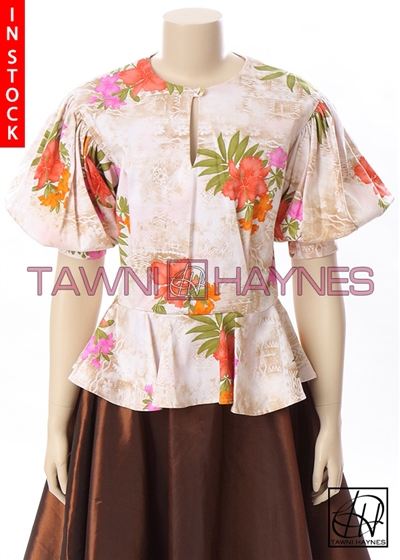 Tawni Haynes In-Stock Floral Stretch Cotton Peplum Blouse