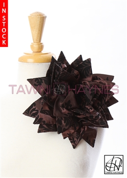 Tawni Haynes Petal Flower Pin (10 inch) - Brown Black Damask Taffeta