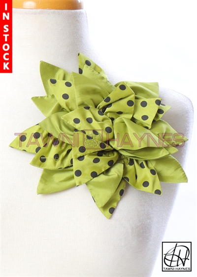 Tawni Haynes Petal Flower Pin (10 inch) - Lime/Black Poly Dupioni