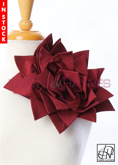 Tawni Haynes Petal Flower Pin (10 inch) - Burgundy Stretch Cotton