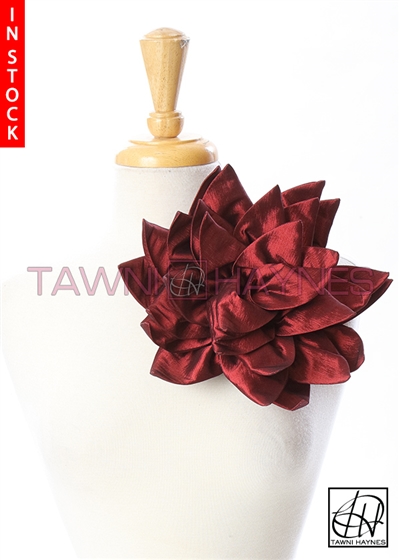 Tawni Haynes Petal Flower Pin (10 inch) - Burgundy Stretch Taffeta