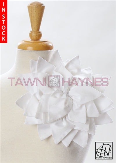 Tawni Haynes Petal Flower Pin (11 inch) - White Stretch Cotton