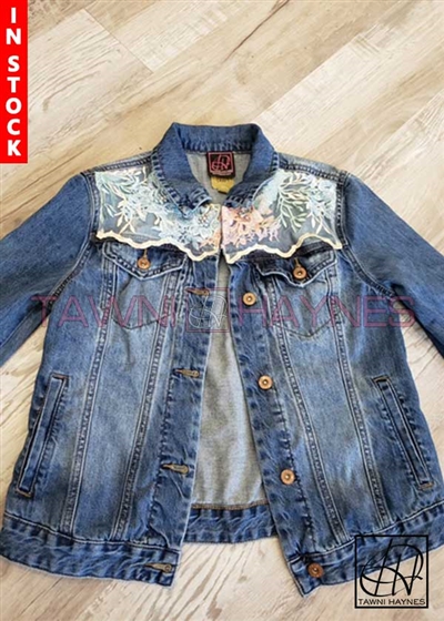 Tawni Haynes In-Stock Beaded Lace Standard Length Denim Jacket