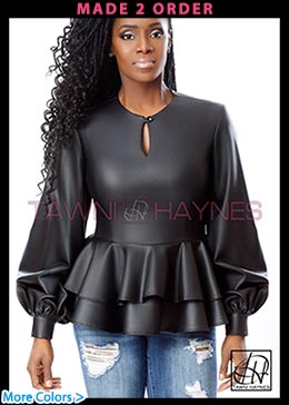 Vegan Leather Peplum Blouse