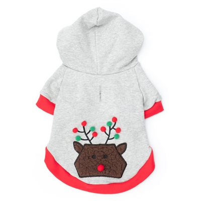 The Worthy Dog Pom Pom Reindeer Dog Hoodie