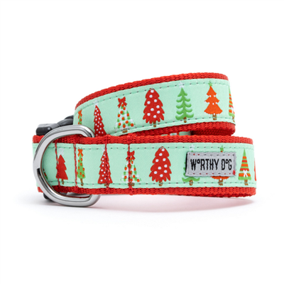 The Worthy Dog Green Holiday Trees Dog Collar