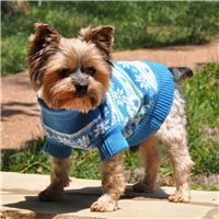 Combed Cotton Snowflake and Hearts Dog Sweater-Blue