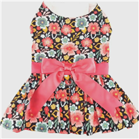 Doggie Design BloomingBlue and Peach Floral Dog Dress with Matching Leash