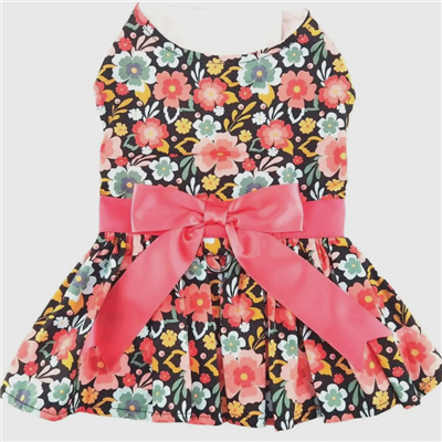 Doggie Design BloomingBlue and Peach Floral Dog Dress with Matching Leash