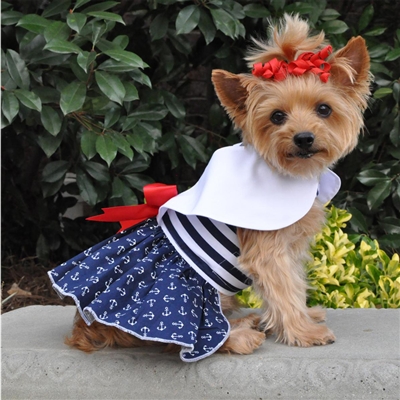 Nautical Dog Dress with Matching Leash