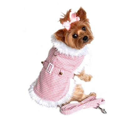 Beverly Hills Pink Houndstooth and White Fur Harness Coat