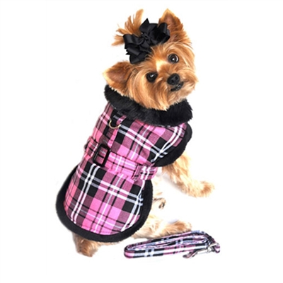 Pink Plaid Classic Dog Coat Harness with Matching Leash