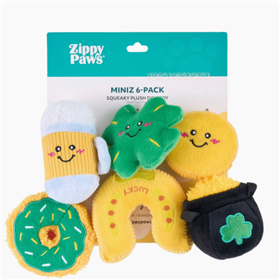 Zippy Paws Miniz 6 Pk Dog Toy-Lucky Charms