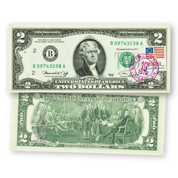 1976 $2 Bicentennial Note - 1st Day Issue - Stamp & Cancel