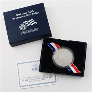 2009 Louis Braille Silver Dollar - Unc