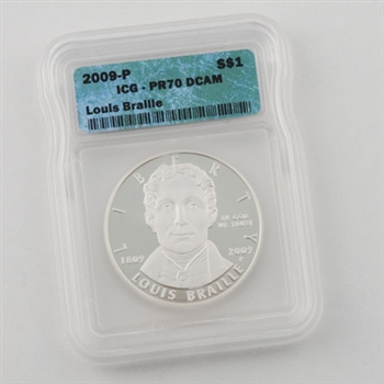 2009 Louis Braille Silver Dollar - Proof PR70