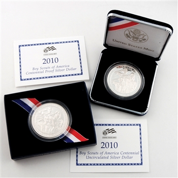 2010 Boy Scouts Commemorative Silver Dollar Set - Proof & Uncirculated