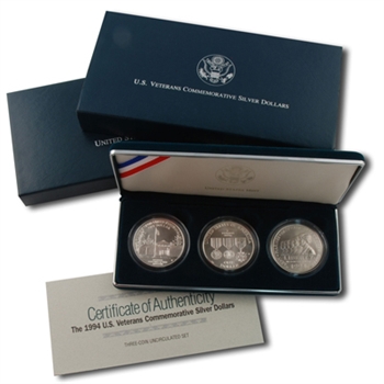 1994 US Veterans Silver Dollar 3 pc - Uncirculated