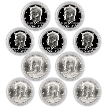 5+5 1976 Silver Bicentennial Kennedys-Uncirculated & Proof