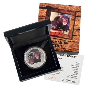 2013 Perth Mint Endangered Series - Tasmanian Devil - Silver