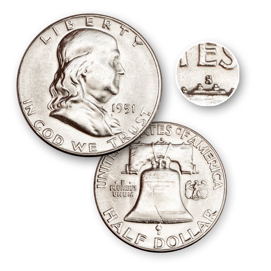 Franklin Half Dollar 1951年 1963年 2枚セット 1951 Franklin Half Dollar-San Francisco-Uncirculated